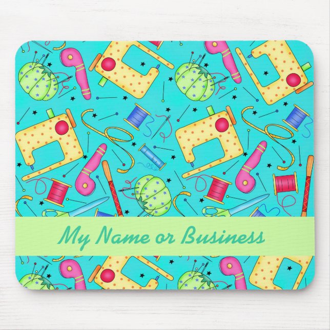 Turquoise Personalized Sewing Art Mousepad (Front)