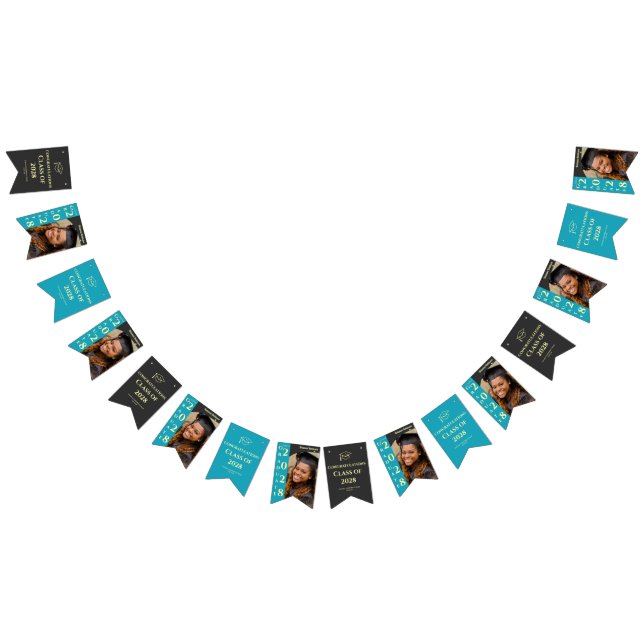 Turquoise Photo Graduation Party Congratulations Bunting Flags (All)
