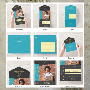 Turquoise Photo Modern Gold Foil Graduation Party All In One Invitation