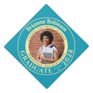 Turquoise Photo Modern Graduation Cap Topper