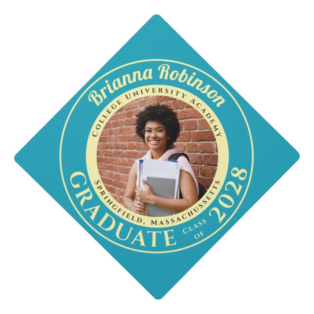 Turquoise Photo Modern Graduation Cap Topper (Front)