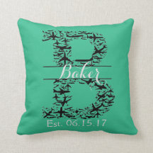 Turquoise Pillow, Airplane Split Monogram "B"