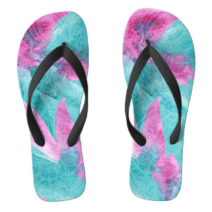 Turquoise Pink Abstract Hawaiian Flip Flops