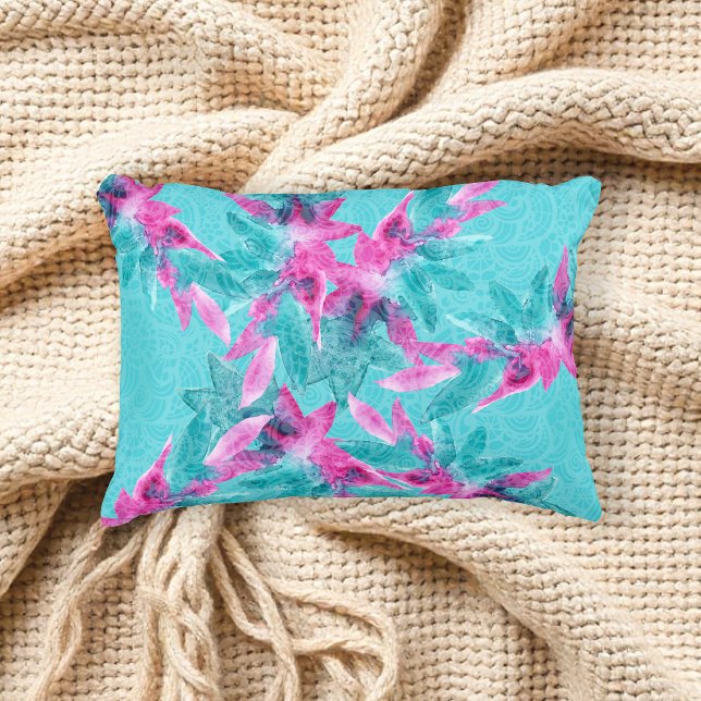 Turquoise Pink Abstract Hawaiian Flowers Accent Pillow (Creator Uploaded)