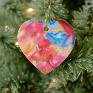 Turquoise Pink and Gold Art Ceramic Ornament