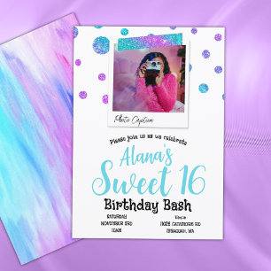 Turquoise, Pink, and Purple Polka Dots Sweet 16 Invitation