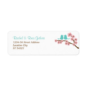 Turquoise & Pink Cherry Blossom Return Address