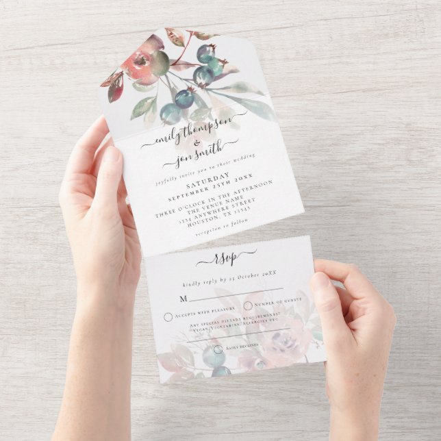 Turquoise Pink Florals Guest Addresses Wedding All In One Invitation (Tearaway)