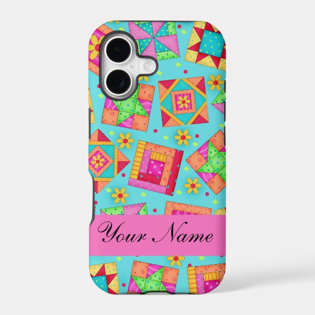 Turquoise Pink Quilt Patchwork Name Personalized (Back)