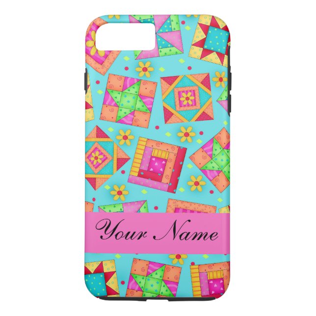 Turquoise Pink Quilt Patchwork Name Personalized Case-Mate iPhone Case (Back)