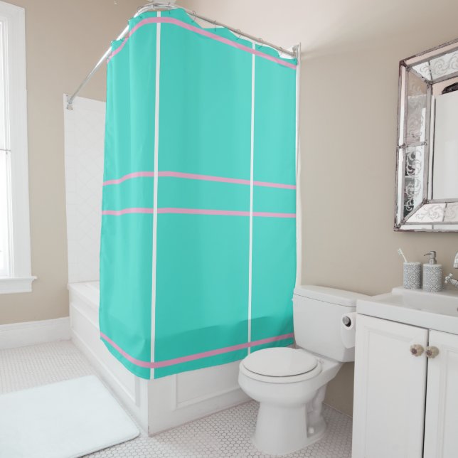 Turquoise Pink White Geometric Stripes (In Situ)