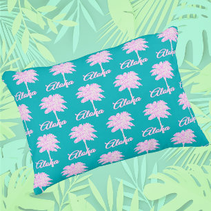 Turquoise Pink White Palm Aloha Tropical  Accent Pillow