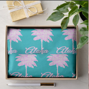 Turquoise Pink White Palm Aloha Tropical  Tissue Paper