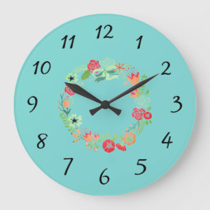 Turquoise Pink Wreath Wall Clock