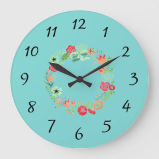 Turquoise Pink Wreath Wall Clock