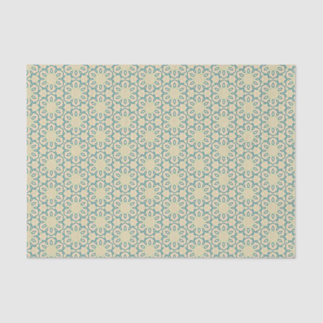 Turquoise Pistachio Cream Western Modern Damask Tissue Paper (Front)