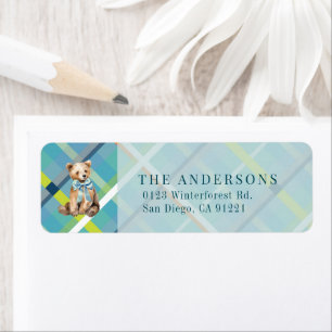 Turquoise Plaid Teddy Bear Bow Return Address