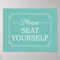 Turquoise Please Seat Yourself Bathroom Art