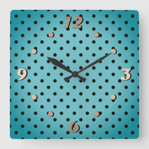 Turquoise polka dot background square wall clock
