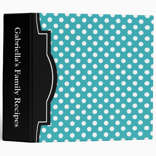 Turquoise Polka Dot personalized 2" Recipe Binder (Front/Spine)