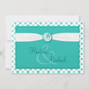 Turquoise Polka Dot Ribbon Wedding Invitation