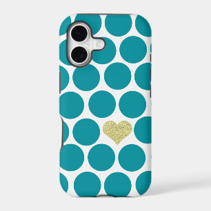 Turquoise Polka Dots Glitter Heart iPhone