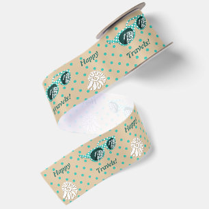 Turquoise Polka Dots Happy Travels, Vacations Satin Ribbon