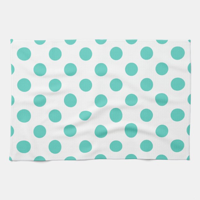 Turquoise polka dots kitchen towel (Horizontal)