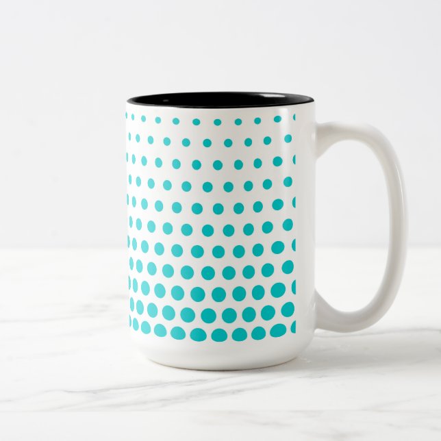 Turquoise Polka Dots Modern White Two-Tone Coffee Mug (Right)