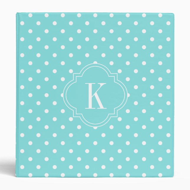 Turquoise Polka Dots Monogram Binder (Front)