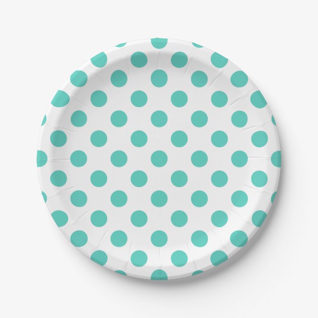 Turquoise polka dots paper plate (Front)