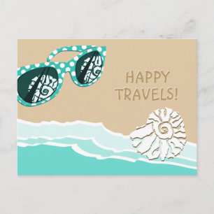 Turquoise Polka Dots Sun Glasses Happy Travels Postcard