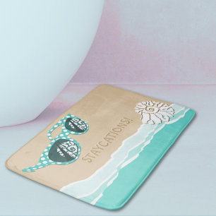Turquoise Polka Dots Sun Glasses Staycations Bath Mat