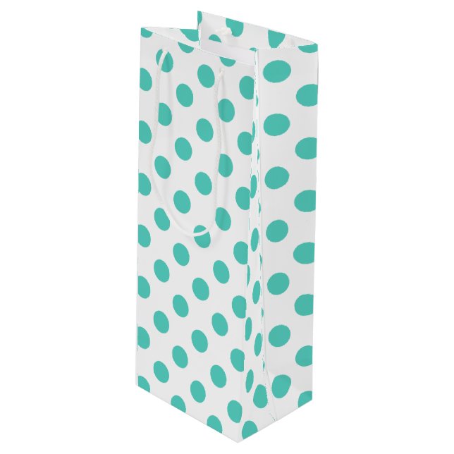 Turquoise polka dots wine gift bag (Front Angled)