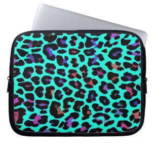 Turquoise Pop Leopard Print Laptop Sleeve