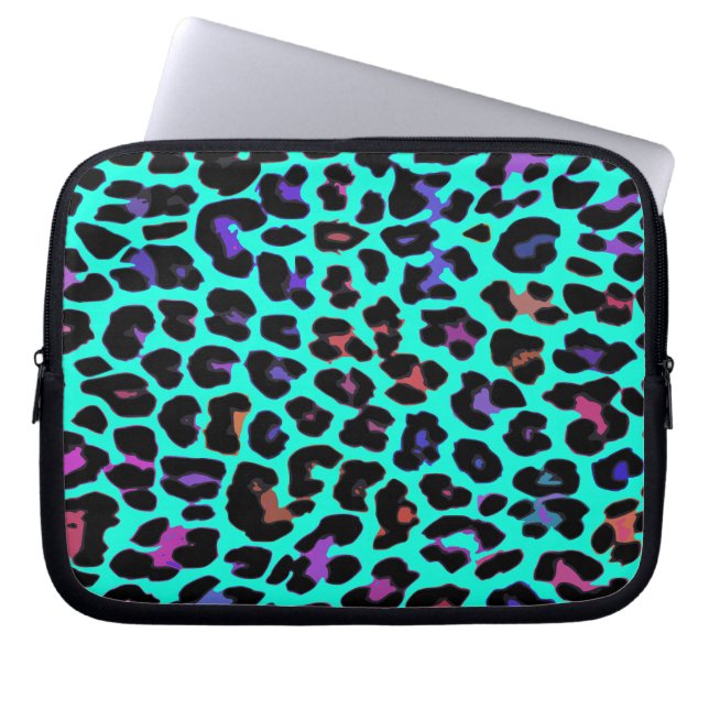 Turquoise Pop Leopard Print Laptop Sleeve (Front)