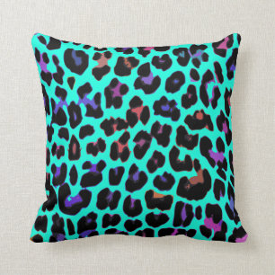 Turquoise Pop Leopard Print Pillows