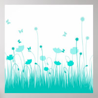 Turquoise poppies Poster