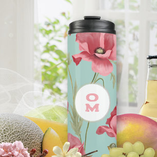 Turquoise Poppy Monogram Thermal Tumbler