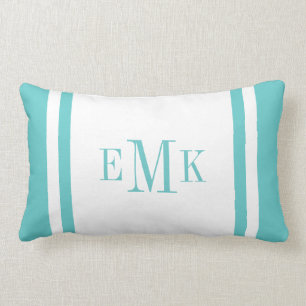 Turquoise Preppy Ribbon Dots Custom Monogram Lumbar Pillow