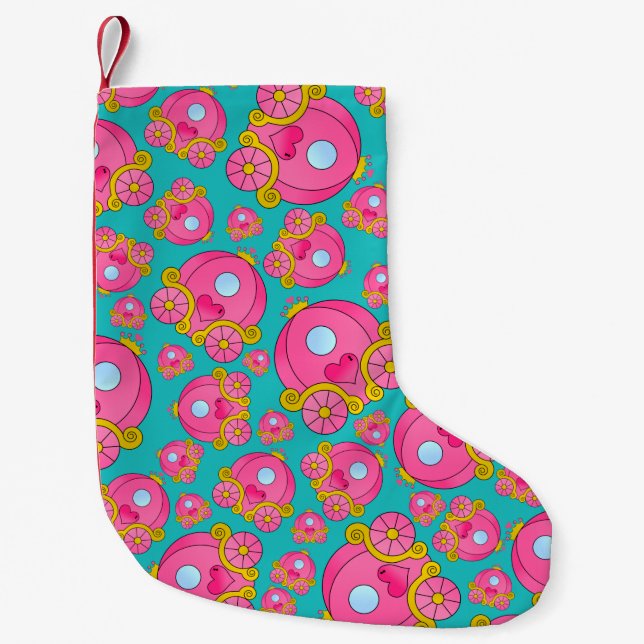 Turquoise princess carriage pattern small christmas stocking (Front)