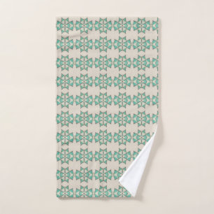Turquoise Print On White Hand Towel