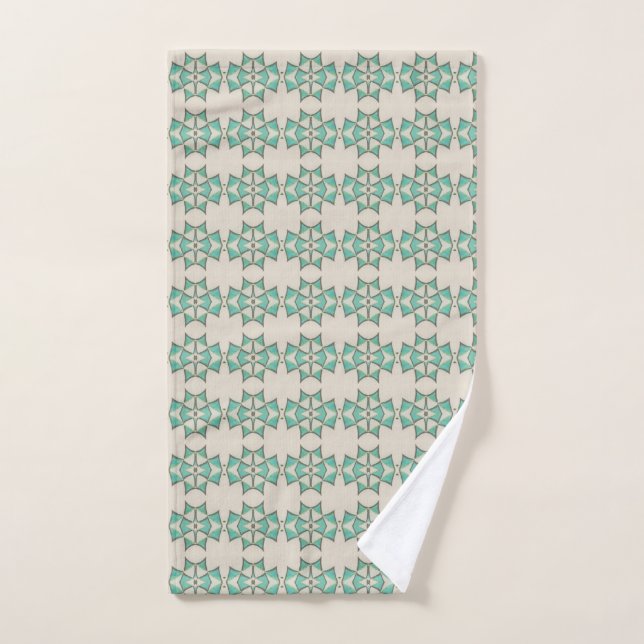 Turquoise Print On White Hand Towel (Hand Towel)
