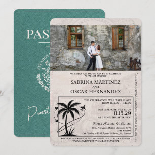 Turquoise Puerta Vallarta Passport Wedding Invitation