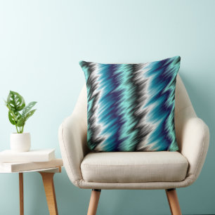 Turquoise, purple and black streak abstract throw pillow