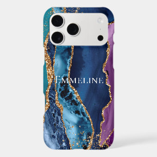 Turquoise Purple Blue Gold Glitter Marble