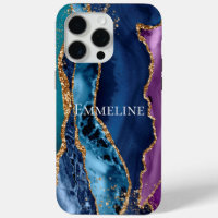 Turquoise Purple Blue Gold Glitter Marble