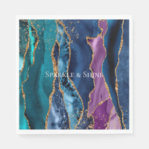 Turquoise Purple Blue Gold Glitter Marble Napkin