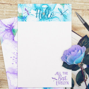Turquoise, Purple Dragonfly Personal Stationery