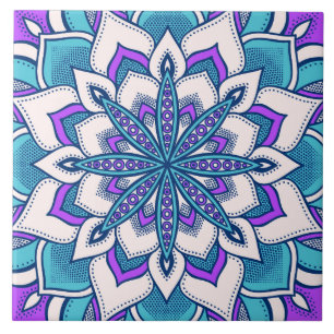 Turquoise Purple Flower Mandala Tile
